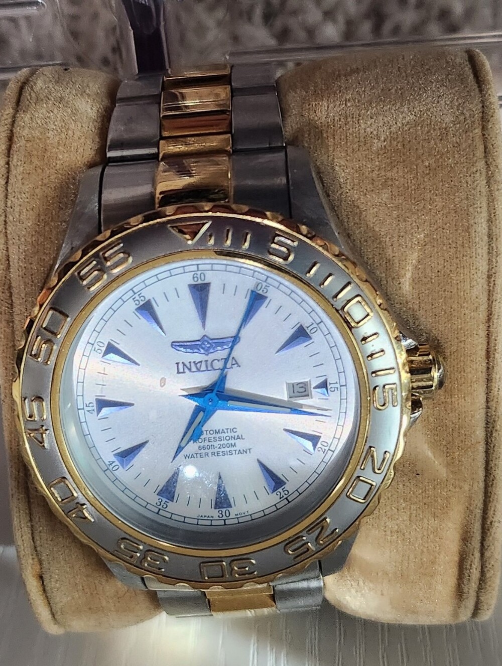 Invicta Two-Tone Gold and Silver Men's Automatic Dive Watch with Blue Accents